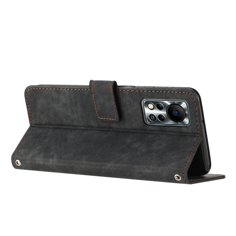 For Infinix Hot 11s NFC Skin Feel Stripe Pattern Leather Phone Case with Lanyard