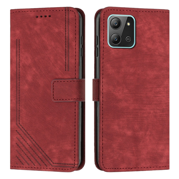 For Infinix Hot 11 2022 Skin Feel Stripe Pattern Leather Phone Case with Lanyard