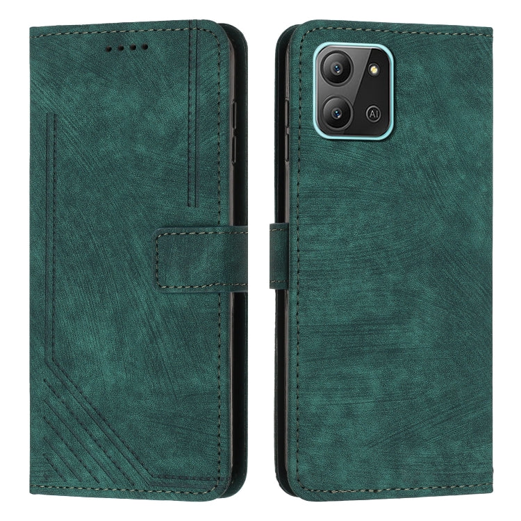 For Infinix Hot 11 2022 Skin Feel Stripe Pattern Leather Phone Case with Lanyard