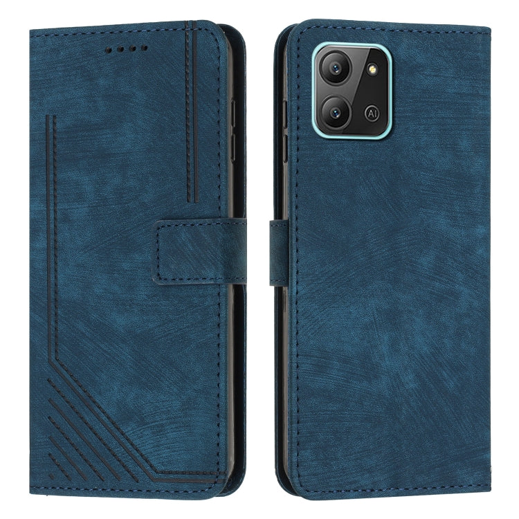 For Infinix Hot 11 2022 Skin Feel Stripe Pattern Leather Phone Case with Lanyard