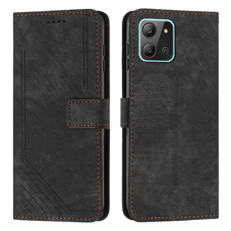 For Infinix Hot 11 2022 Skin Feel Stripe Pattern Leather Phone Case with Lanyard