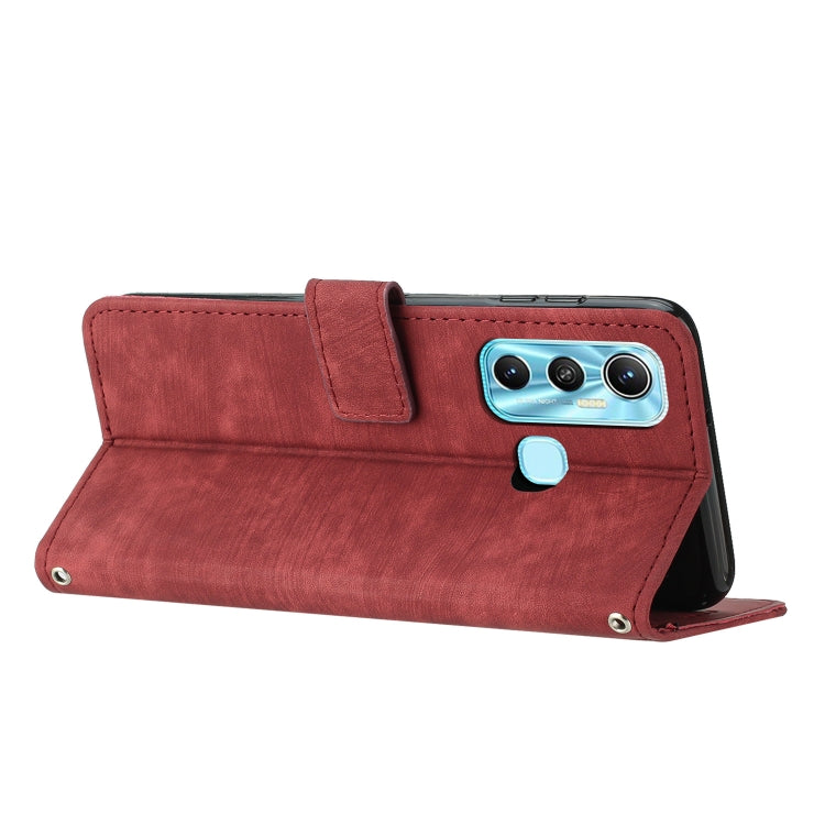 For Infinix Hot 11 2021 / Note 12 4G Skin Feel Stripe Pattern Leather Phone Case with Lanyard