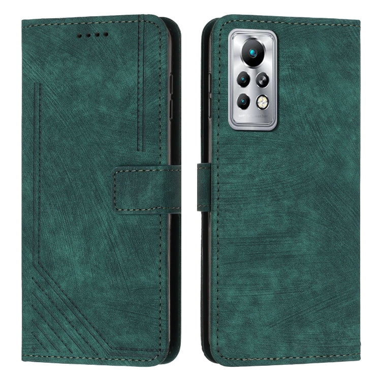 For Infinix Note 11 Pro / Note 11s Skin Feel Stripe Pattern Leather Phone Case with Lanyard