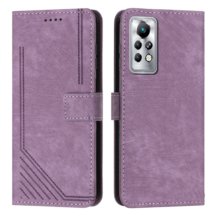 For Infinix Note 11 Pro / Note 11s Skin Feel Stripe Pattern Leather Phone Case with Lanyard