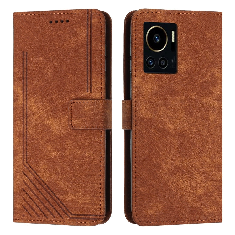 For Infinix Note 12 VIP Skin Feel Stripe Pattern Leather Phone Case with Lanyard