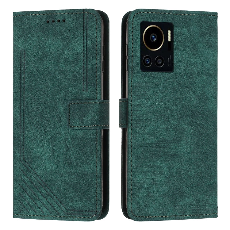 For Infinix Note 12 VIP Skin Feel Stripe Pattern Leather Phone Case with Lanyard