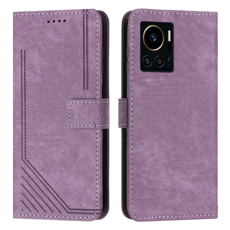 For Infinix Note 12 VIP Skin Feel Stripe Pattern Leather Phone Case with Lanyard