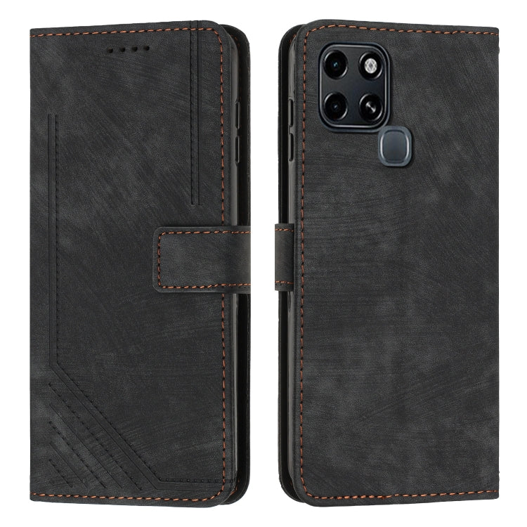 For Infinix Smart 6 Skin Feel Stripe Pattern Leather Phone Case with Lanyard