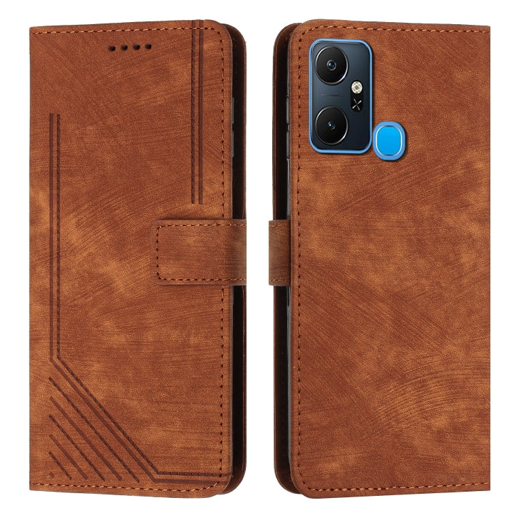 For Infinix Smart 6 Plus India Skin Feel Stripe Pattern Leather Phone Case with Lanyard