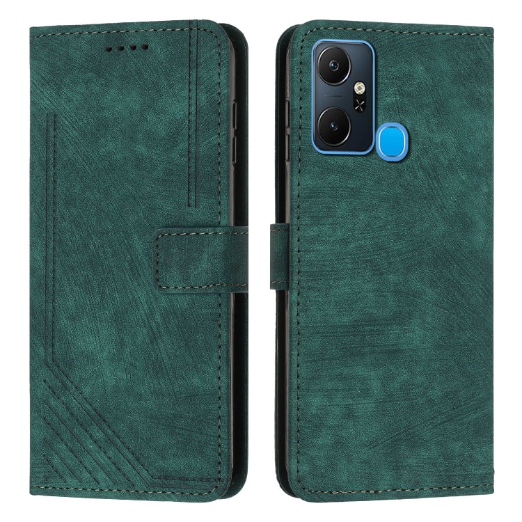 For Infinix Smart 6 Plus India Skin Feel Stripe Pattern Leather Phone Case with Lanyard