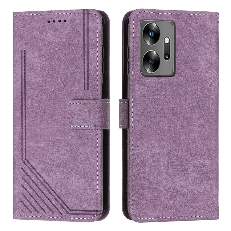 For Infinix Zero 20 Skin Feel Stripe Pattern Leather Phone Case with Lanyard