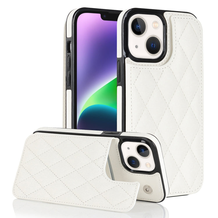 For iPhone 14 Double Buckle Rhombic PU Leather Phone Case