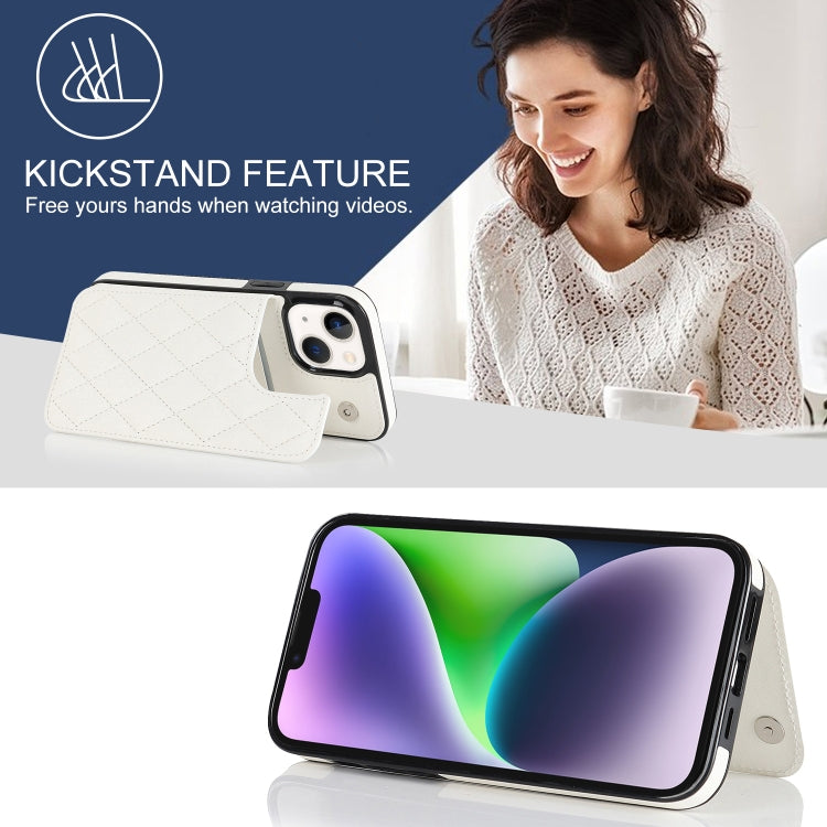 For iPhone 14 Double Buckle Rhombic PU Leather Phone Case