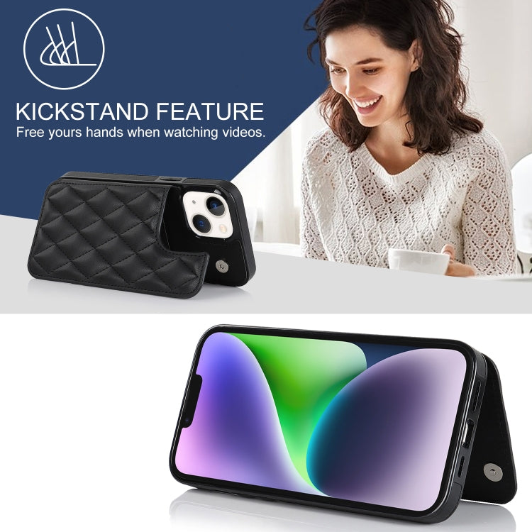 For iPhone 14 Double Buckle Rhombic PU Leather Phone Case