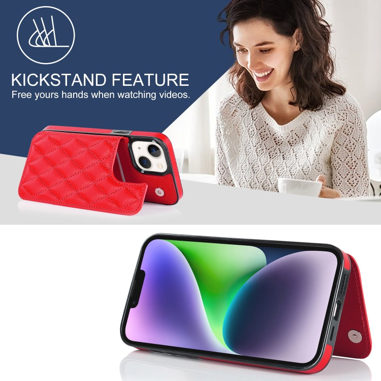 For iPhone 14 Double Buckle Rhombic PU Leather Phone Case