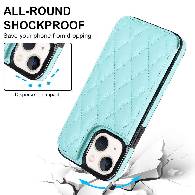 For iPhone 14 Double Buckle Rhombic PU Leather Phone Case