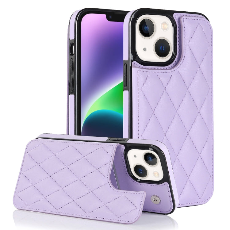 For iPhone 14 Double Buckle Rhombic PU Leather Phone Case