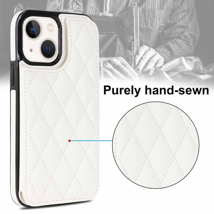 For iPhone 14 Plus Double Buckle Rhombic PU Leather Phone Case