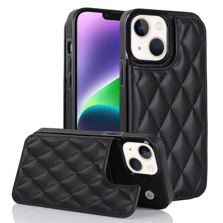 For iPhone 14 Plus Double Buckle Rhombic PU Leather Phone Case
