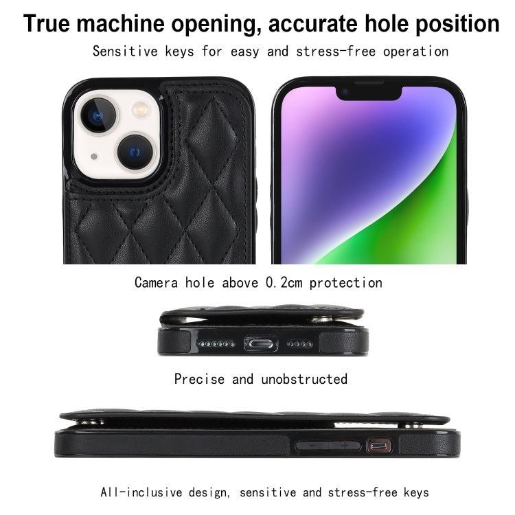 For iPhone 14 Plus Double Buckle Rhombic PU Leather Phone Case