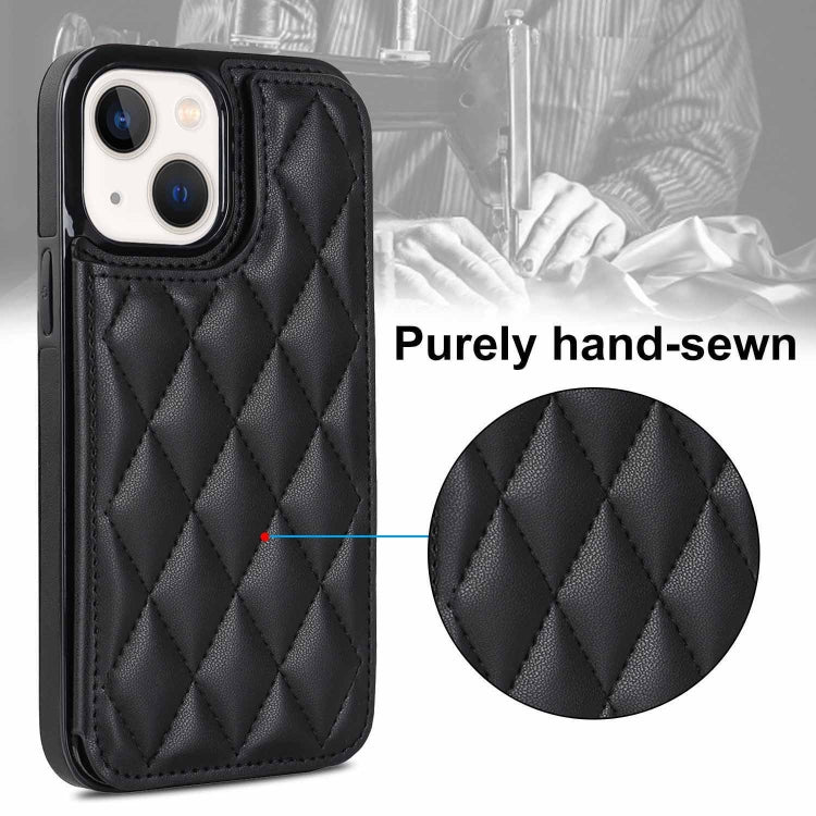 For iPhone 14 Plus Double Buckle Rhombic PU Leather Phone Case