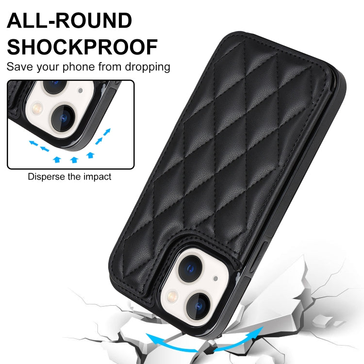 For iPhone 14 Plus Double Buckle Rhombic PU Leather Phone Case