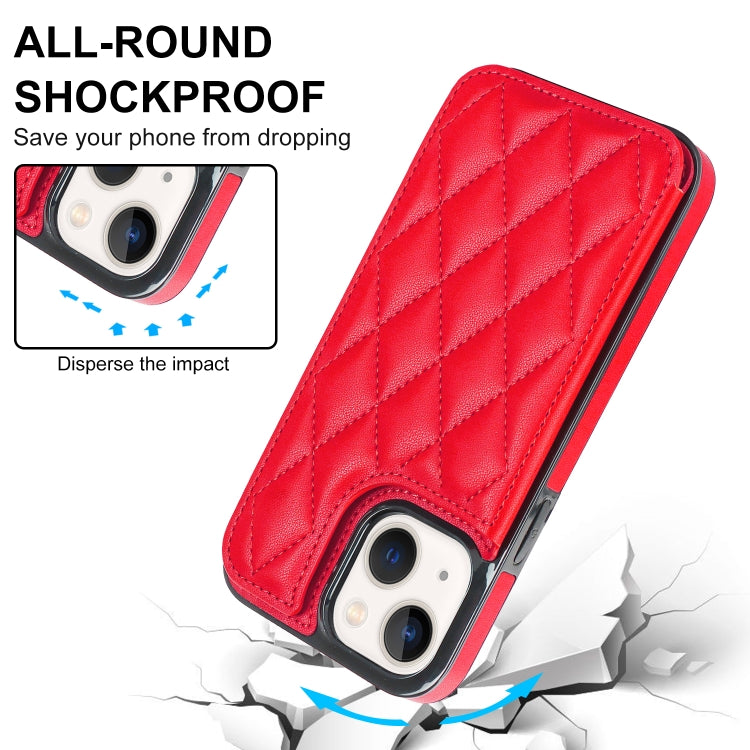 For iPhone 14 Plus Double Buckle Rhombic PU Leather Phone Case