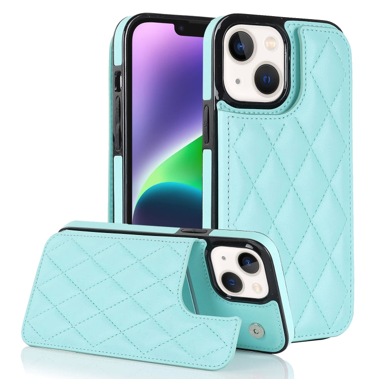 For iPhone 14 Plus Double Buckle Rhombic PU Leather Phone Case