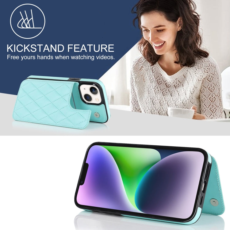 For iPhone 14 Plus Double Buckle Rhombic PU Leather Phone Case