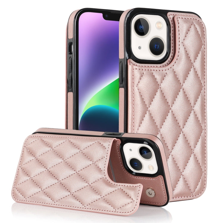 For iPhone 14 Plus Double Buckle Rhombic PU Leather Phone Case