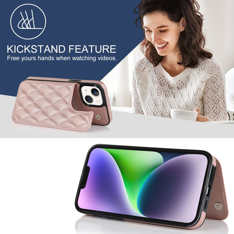 For iPhone 14 Plus Double Buckle Rhombic PU Leather Phone Case