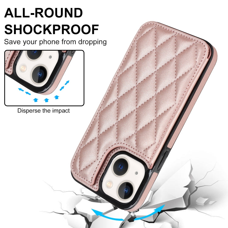 For iPhone 14 Plus Double Buckle Rhombic PU Leather Phone Case