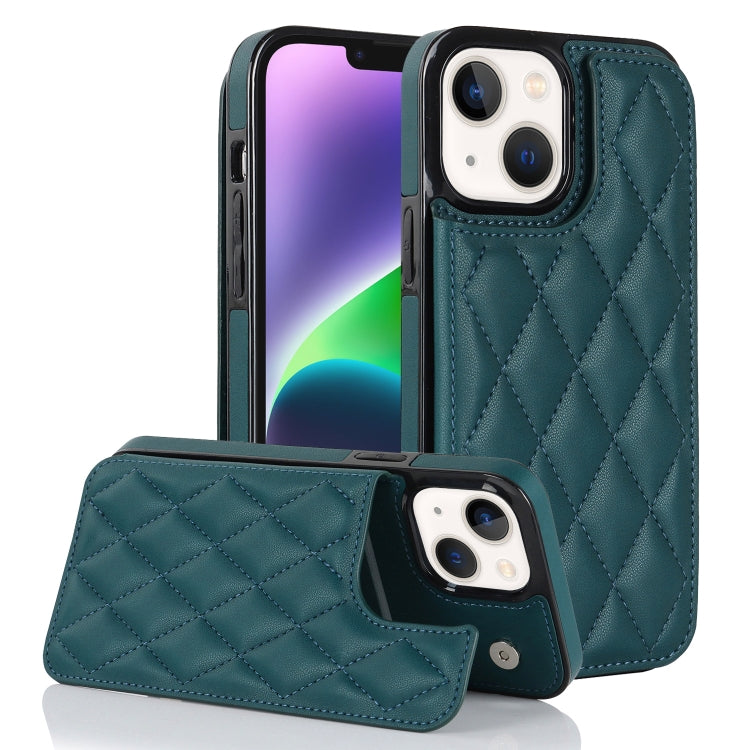 For iPhone 14 Plus Double Buckle Rhombic PU Leather Phone Case