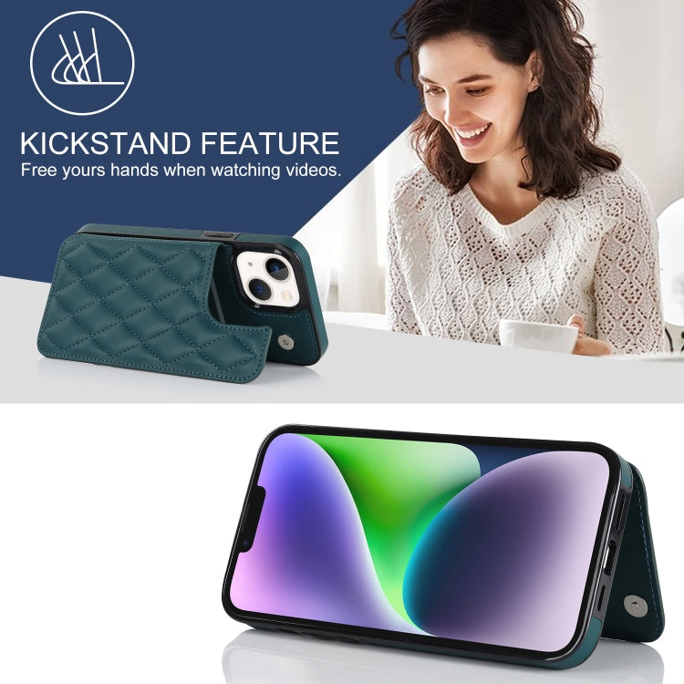 For iPhone 14 Plus Double Buckle Rhombic PU Leather Phone Case