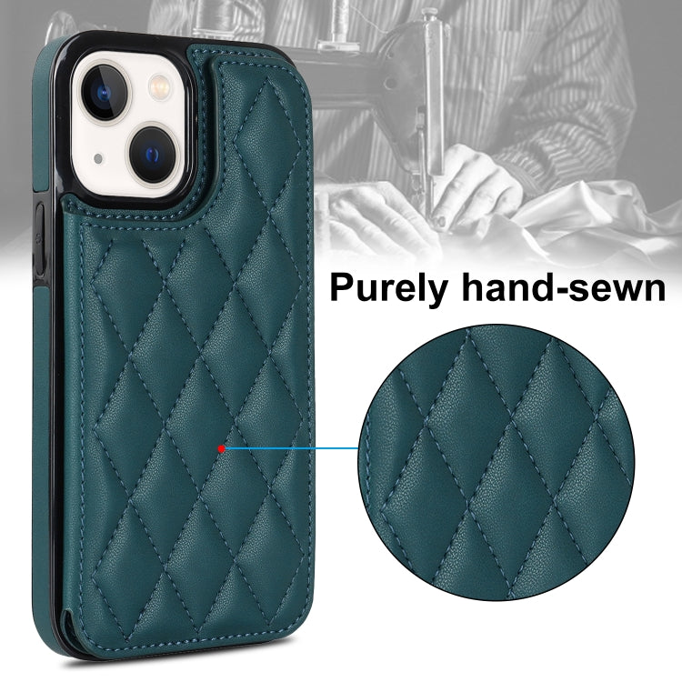 For iPhone 14 Plus Double Buckle Rhombic PU Leather Phone Case