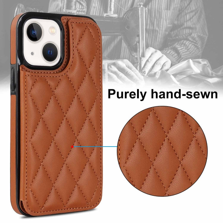 For iPhone 14 Plus Double Buckle Rhombic PU Leather Phone Case