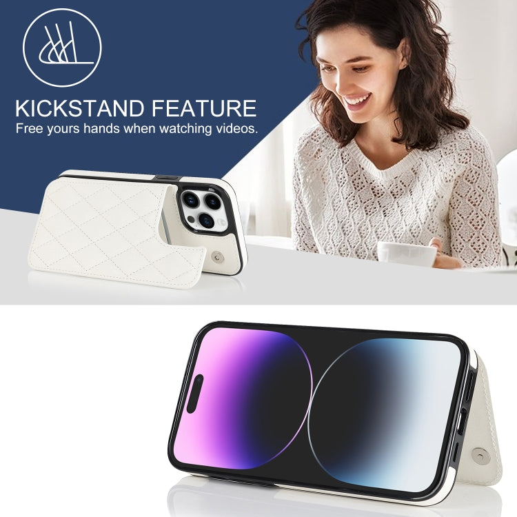 For iPhone 14 Pro Double Buckle Rhombic PU Leather Phone Case