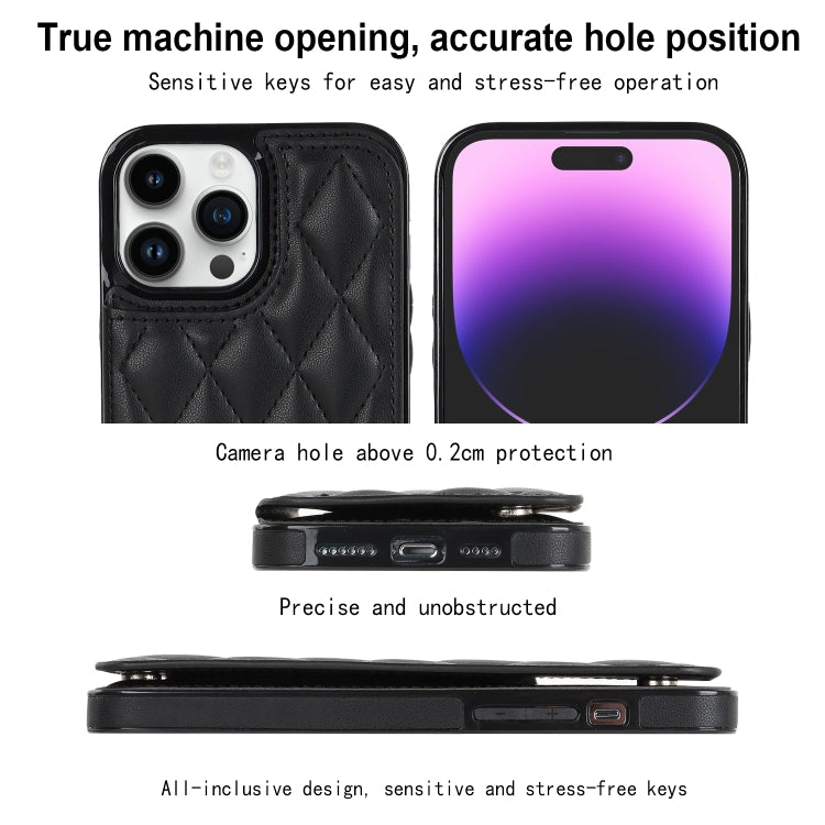For iPhone 14 Pro Double Buckle Rhombic PU Leather Phone Case