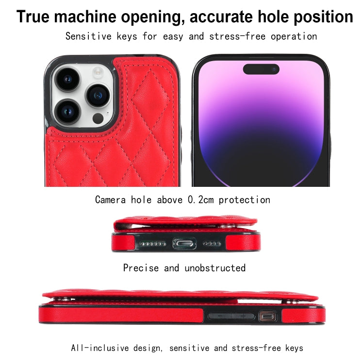 For iPhone 14 Pro Double Buckle Rhombic PU Leather Phone Case