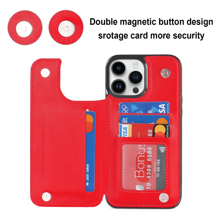 For iPhone 14 Pro Double Buckle Rhombic PU Leather Phone Case