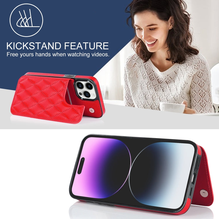 For iPhone 14 Pro Double Buckle Rhombic PU Leather Phone Case