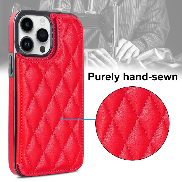 For iPhone 14 Pro Double Buckle Rhombic PU Leather Phone Case