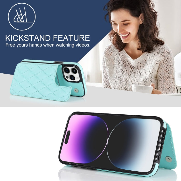For iPhone 14 Pro Double Buckle Rhombic PU Leather Phone Case