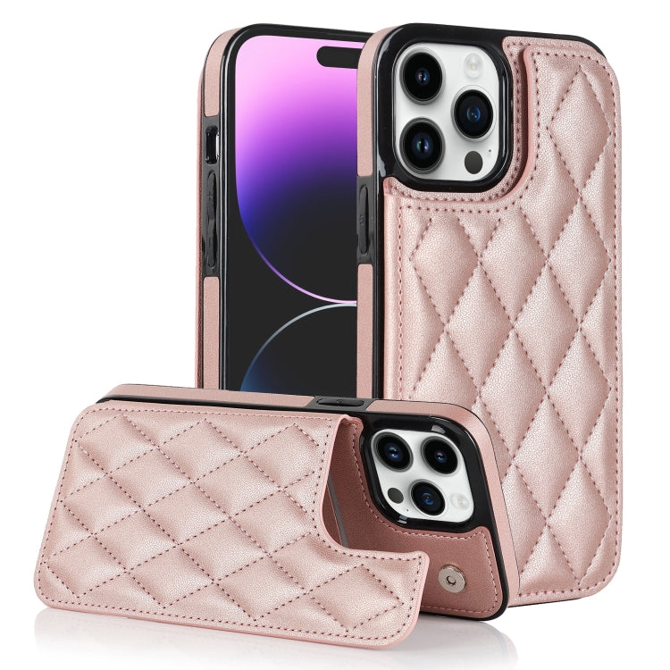 For iPhone 14 Pro Double Buckle Rhombic PU Leather Phone Case