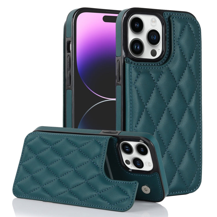 For iPhone 14 Pro Double Buckle Rhombic PU Leather Phone Case