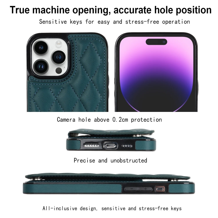For iPhone 14 Pro Double Buckle Rhombic PU Leather Phone Case