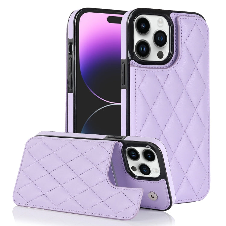 For iPhone 14 Pro Double Buckle Rhombic PU Leather Phone Case