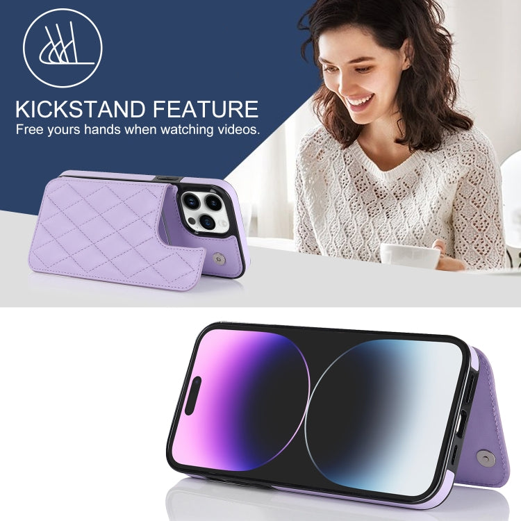 For iPhone 14 Pro Double Buckle Rhombic PU Leather Phone Case