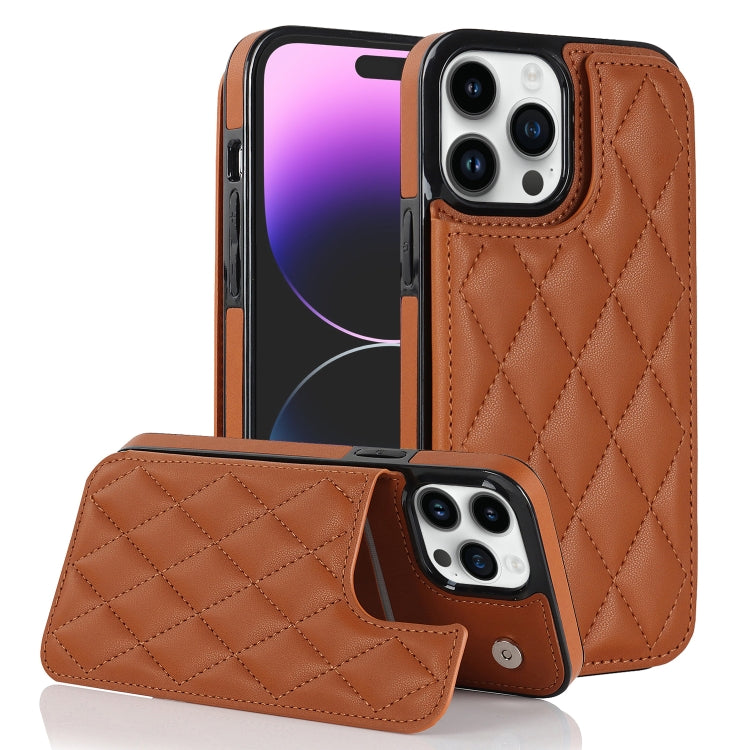 For iPhone 14 Pro Double Buckle Rhombic PU Leather Phone Case