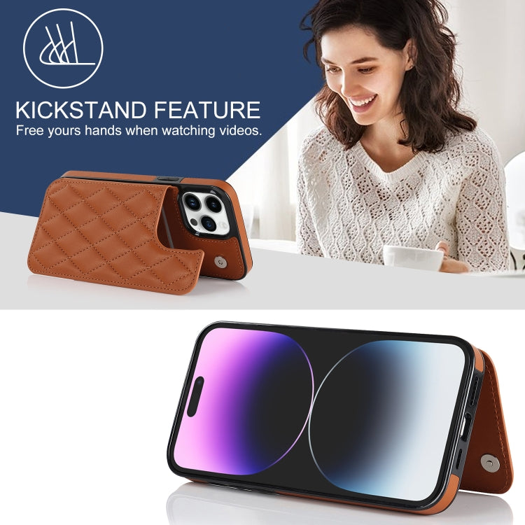 For iPhone 14 Pro Double Buckle Rhombic PU Leather Phone Case